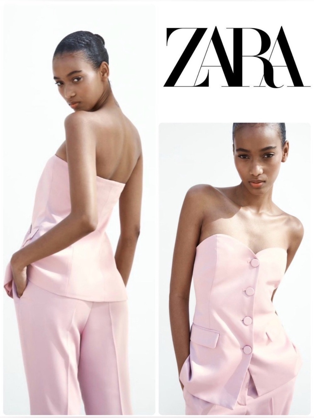 Zara Strapless Powder Pink Buttoned Bustier
